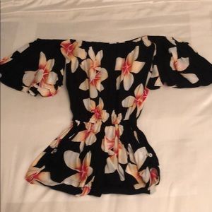 Ava Sky plumeria off the shoulder romper